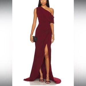 Elliatt Revolve Isadora Dress Burgundy One Shoulder Asymmetrical Cocktail Gown